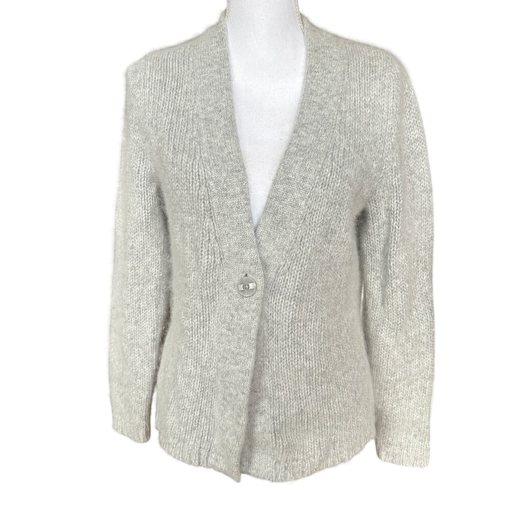 Sarah Spencer Grey Angora Lambswool Blend Single Button Knit Cardigan Sweater L‎